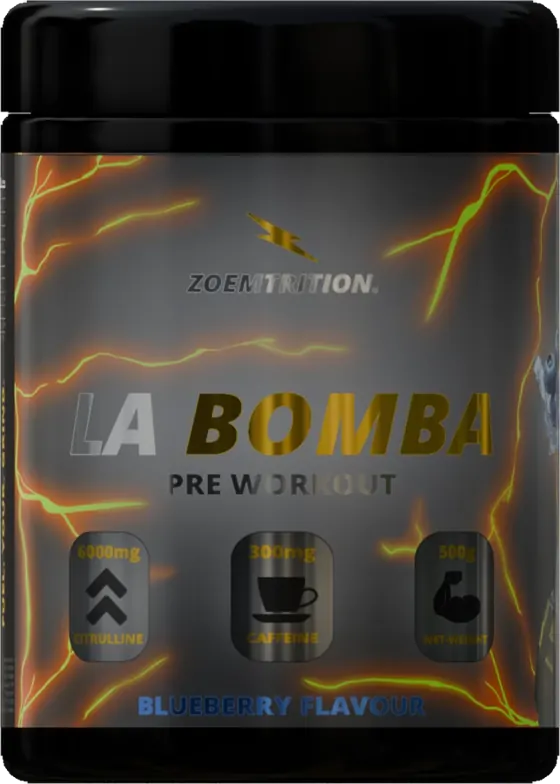 A jar of LA BOMBA pre-workout