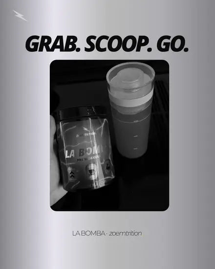 LA BOMBA post: the jar and a shaker, Grab. Scoop. Go.